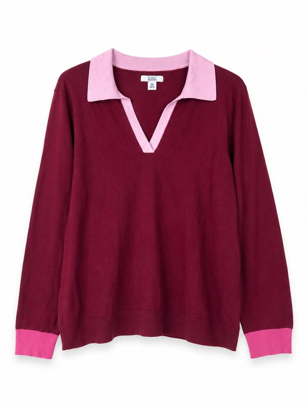 Croft & Barrow Burgundy Pink Rugby Polo Collared Cotton Blend Sweater Size XXL
